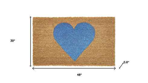 24" X 48" Brown And Blue Heart Outdoor Coir Door Mat