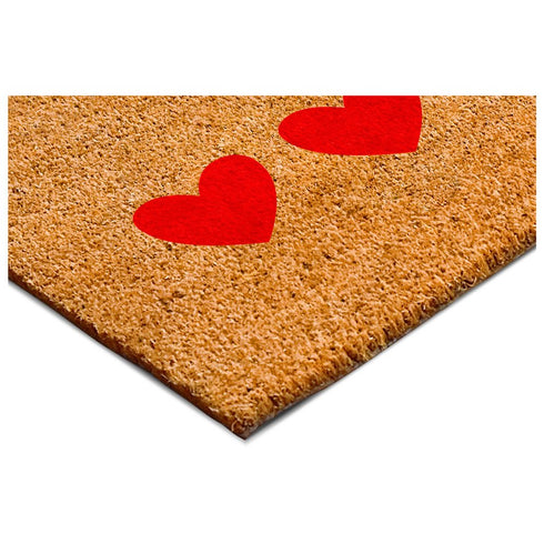 12" X 24" Brown And Red Three Hearts Outdoor Coir Door Mat