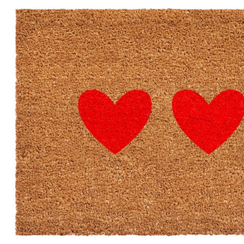 12" X 24" Brown And Red Three Hearts Outdoor Coir Door Mat
