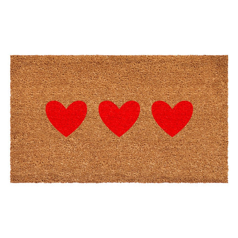 12" X 24" Brown And Red Three Hearts Outdoor Coir Door Mat