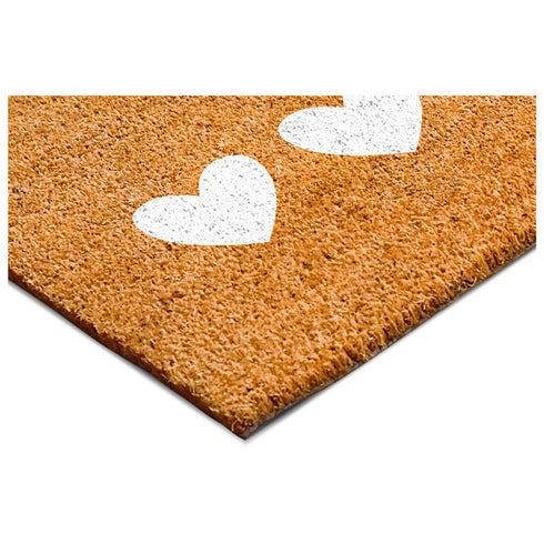 12" X 24" Brown And White Three Hearts Outdoor Coir Door Mat