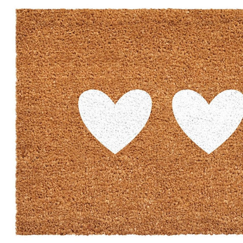 12" X 24" Brown And White Three Hearts Outdoor Coir Door Mat