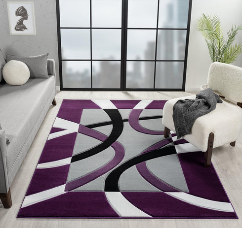 Abstract 3D Wave Lined Carved Modern Area Rug - Multicolor