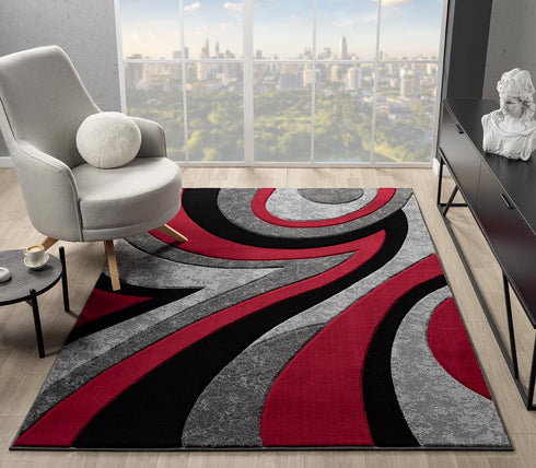Black and Grey with Red or Yellow Abstract 3D Area Rug