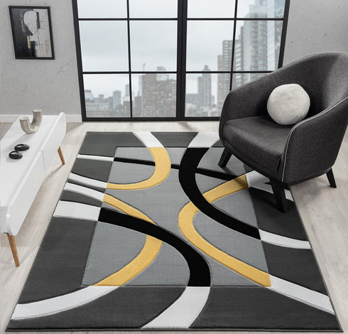 Abstract 3D Wave Lined Carved Modern Area Rug - Multicolor