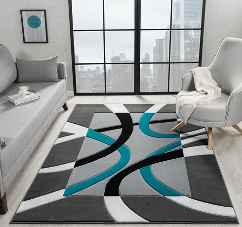 Abstract 3D Wave Lined Carved Modern Area Rug - Multicolor