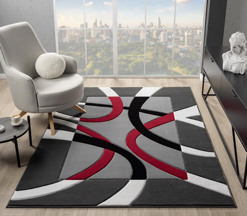 Abstract 3D Wave Lined Carved Modern Area Rug - Multicolor