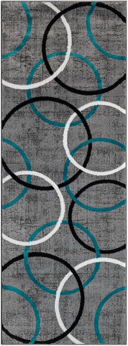 Grey Black and White Multicolor Circles Modern Area Rug