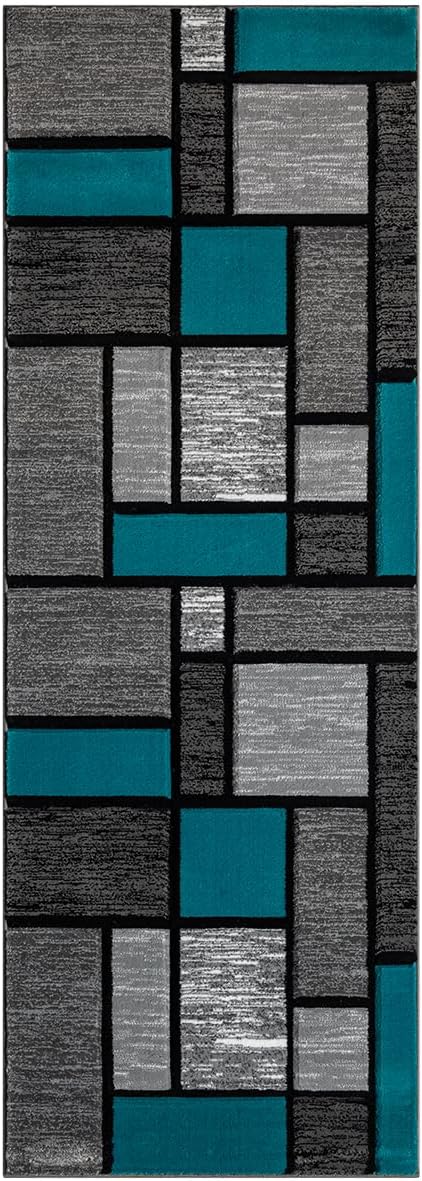 Black, Grey, and Multicolor 3D Carved Modern Area Rug