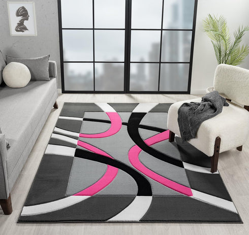Abstract 3D Wave Lined Carved Modern Area Rug - Multicolor