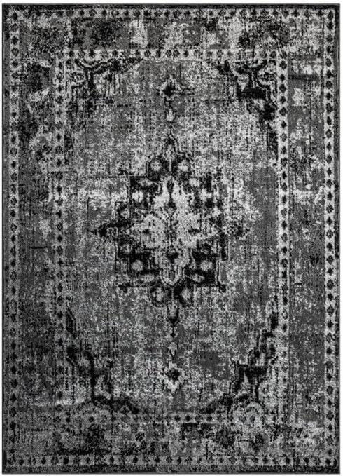 Black Grey Modern Oriental Abstract Area Rug