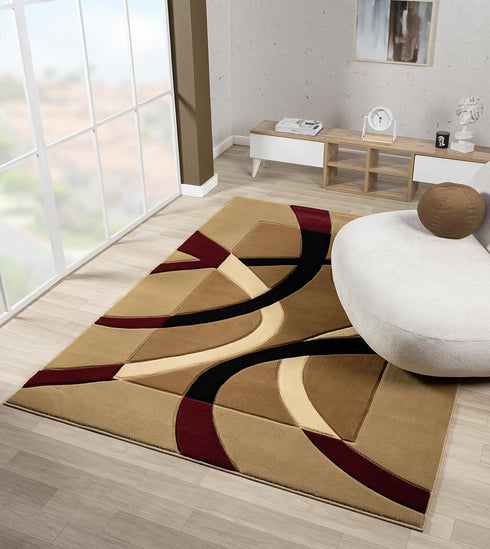 Abstract 3D Wave Lined Carved Modern Area Rug - Multicolor