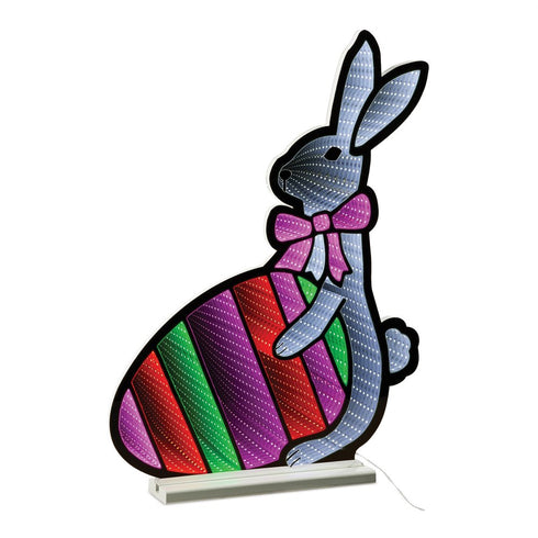 24" White Pink Green And Red Plastic Rabbit Tabletop Sculpture with LED