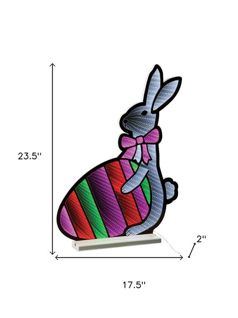 24" White Pink Green And Red Plastic Rabbit Tabletop Sculpture with LED