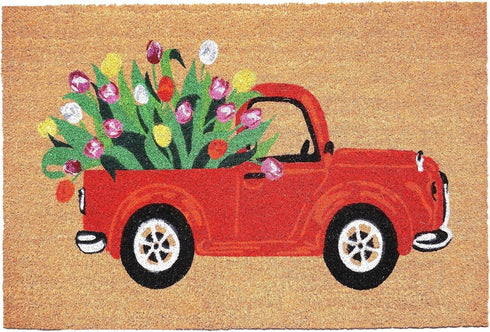 24" X 36" Brown And Red Floral Outdoor Coir Door Mat