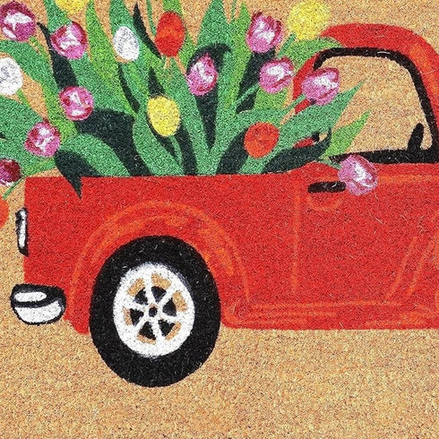 24" X 36" Brown And Red Floral Outdoor Coir Door Mat