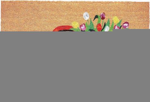 24" X 36" Brown And Red Floral Outdoor Coir Door Mat