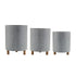 Set of Three Blue White And Gray Wood And Metal 58 Ounce Geometric Round Pot Planters