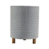 Set of Three Blue White And Gray Wood And Metal 58 Ounce Geometric Round Pot Planters