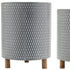 Set of Three Blue White And Gray Wood And Metal 58 Ounce Geometric Round Pot Planters