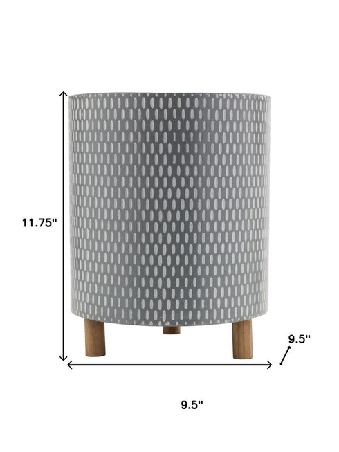 Set of Three Blue White And Gray Wood And Metal 58 Ounce Geometric Round Pot Planters