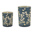 Set of Two Green Distressed Abstract Glass Tabletop Hurricane Candle Holders