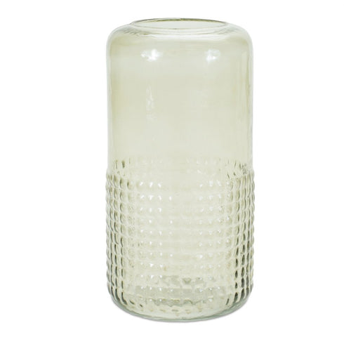10" Green Distressed Abstract Glass Tabletop Pillar Candle Holder