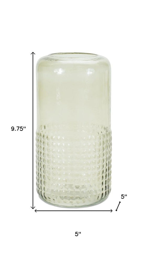 10" Green Distressed Abstract Glass Tabletop Pillar Candle Holder