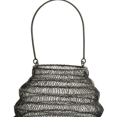 12" Black Abstract Iron Tabletop Lantern Candle Holder