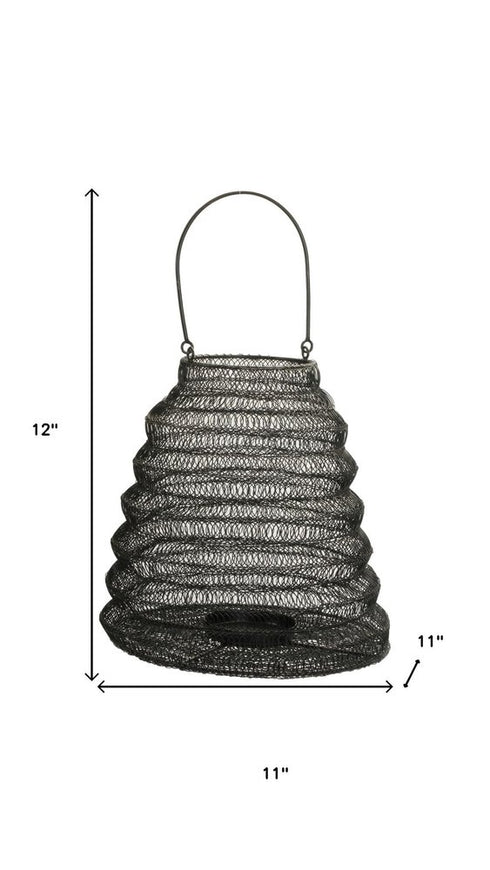 12" Black Abstract Iron Tabletop Lantern Candle Holder