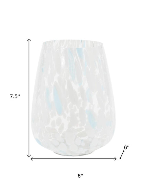 Set of Four Blue Distressed Abstract Glass Tabletop Pillar Candle Holders