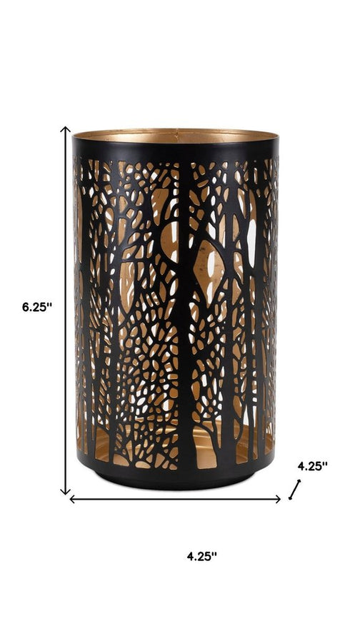 Set of Two Black Abstract Iron Tabletop Hurricane Candle Holders