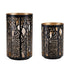 Set of Two Black Abstract Iron Tabletop Hurricane Candle Holders