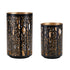 Set of Two Black Abstract Iron Tabletop Hurricane Candle Holders