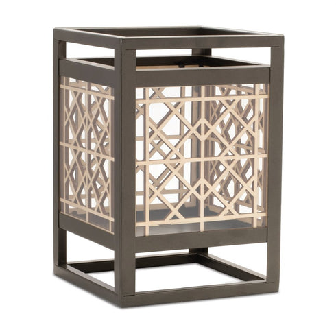 10" Brown Abstract Iron Tabletop Lantern Candle Holder