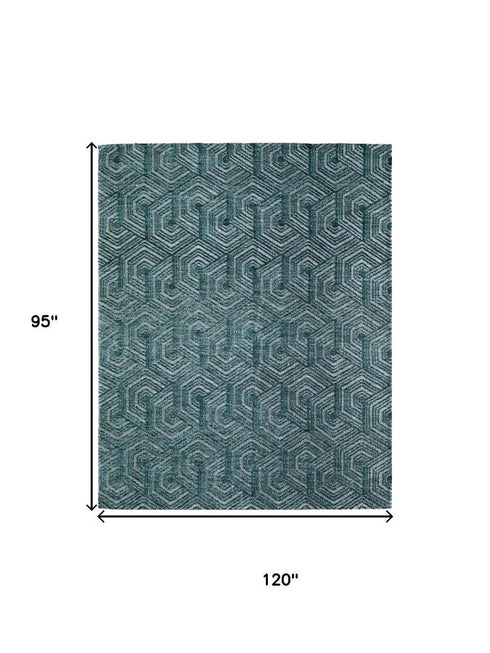 9' X 13' Blue And Ivory Geometric Area Rug