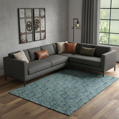 9' X 13' Blue And Ivory Geometric Area Rug