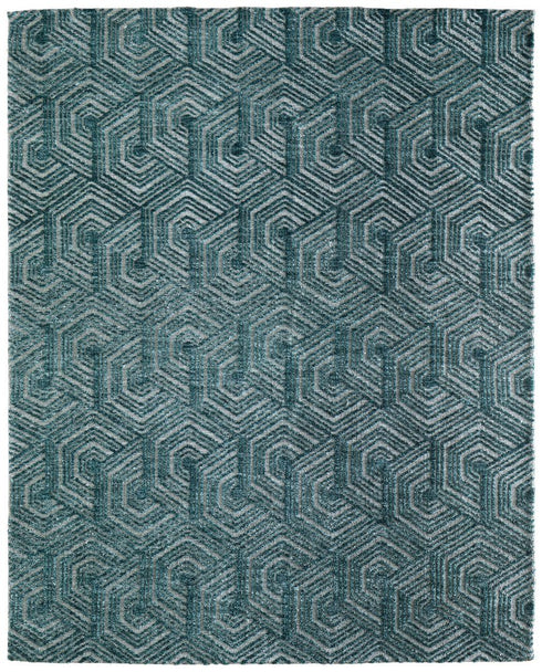 9' X 13' Blue And Ivory Geometric Area Rug