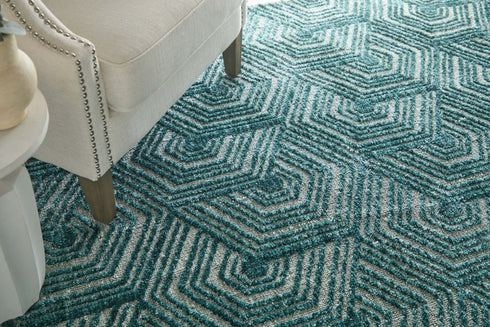 9' X 13' Blue And Ivory Geometric Area Rug
