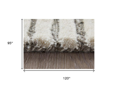 9' X 12' Blue And Ivory Wool Abstract Hand Tufted Area Rug