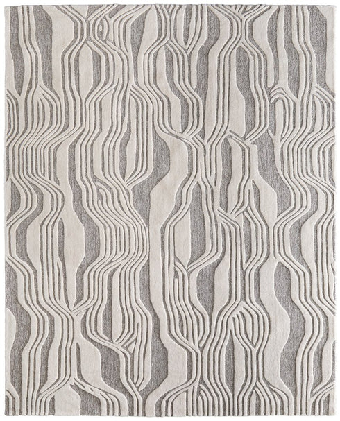 9' X 12' Blue And Ivory Wool Abstract Hand Tufted Area Rug