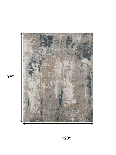 9' X 12' Blue And Ivory Abstract Area Rug