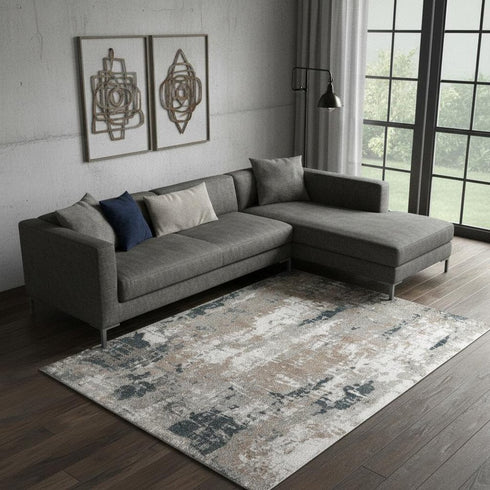 9' X 12' Blue And Ivory Abstract Area Rug