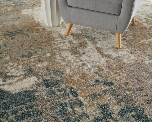 9' X 12' Blue And Ivory Abstract Area Rug