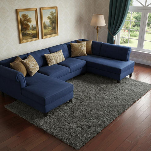 9' X 12' Blue And Ivory Wool Floral Hand Tufted Area Rug