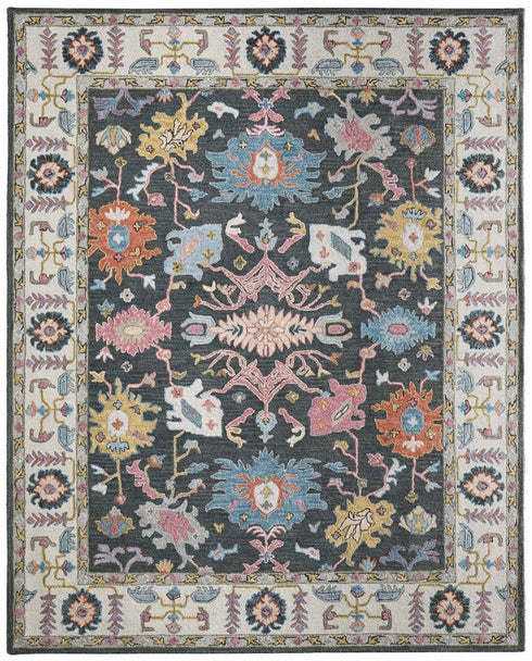 9' X 12' Blue And Ivory Wool Floral Hand Tufted Area Rug