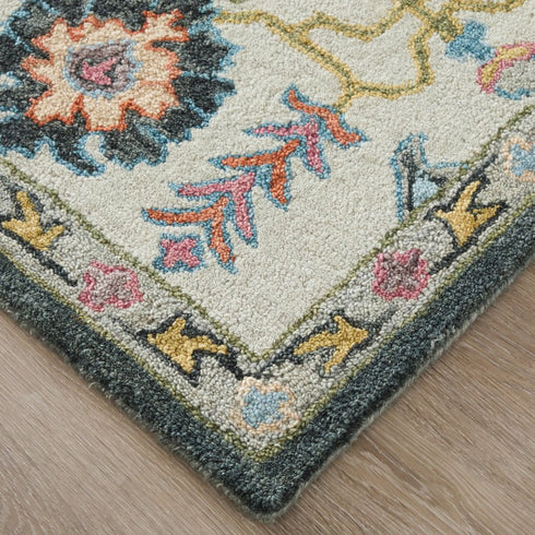 9' X 12' Blue And Ivory Wool Floral Hand Tufted Area Rug