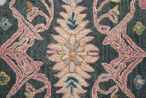 9' X 12' Blue And Ivory Wool Floral Hand Tufted Area Rug