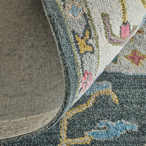 9' X 12' Blue And Ivory Wool Floral Hand Tufted Area Rug