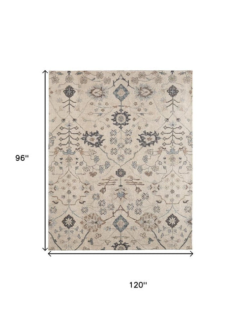 9' X 12' Blue And Ivory Wool Floral Hand Tufted Area Rug